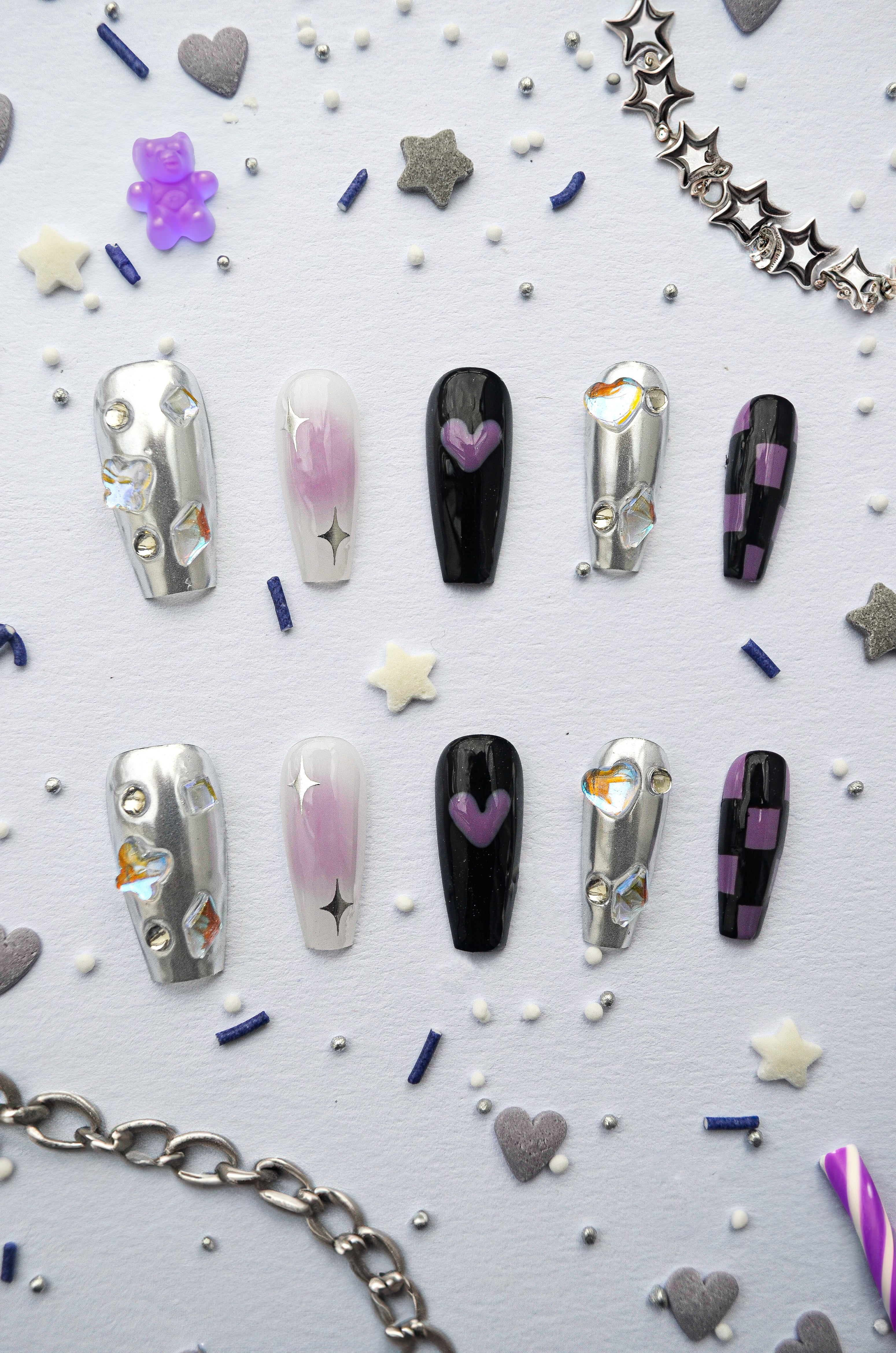 Cosmic Love - Lila & silver set